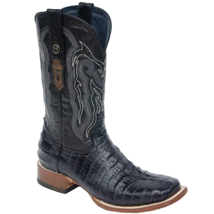 Tanner Mark Boots Boots 6.5 Tanner Mark Men's Lufkin Print Caiman Tail Square Toe Boots Black TM201705