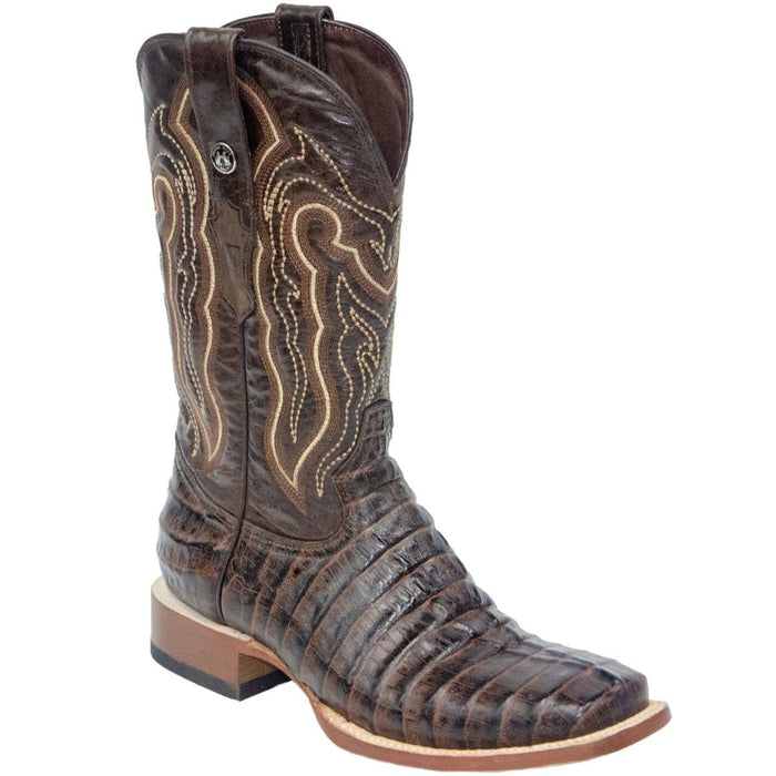 Tanner Mark Boots Boots 6.5 Tanner Mark Men's Marshall Print Caiman Tail Square Toe Boots Brown TM201704