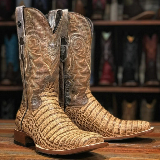 Tanner Mark Boots Boots 6.5 Tanner Mark Men's Riggs Print Caiman Belly Square Toe Boots Orix TM207032