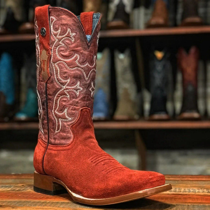 Tanner Mark Boots Boots 6.5 Tanner Mark Men's Whiskey Jack Square Toe Leather Boots Ruff Out Red TM207510