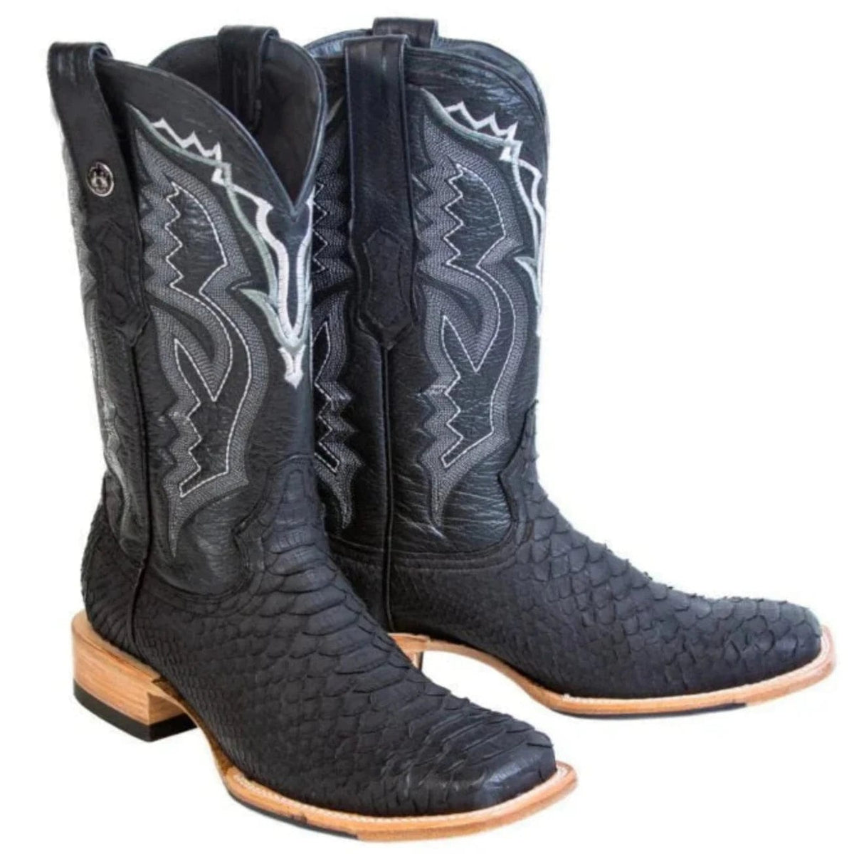 Tanner Mark Men's Genuine Python Square Toe Boots Matte Black TMX20803 ...