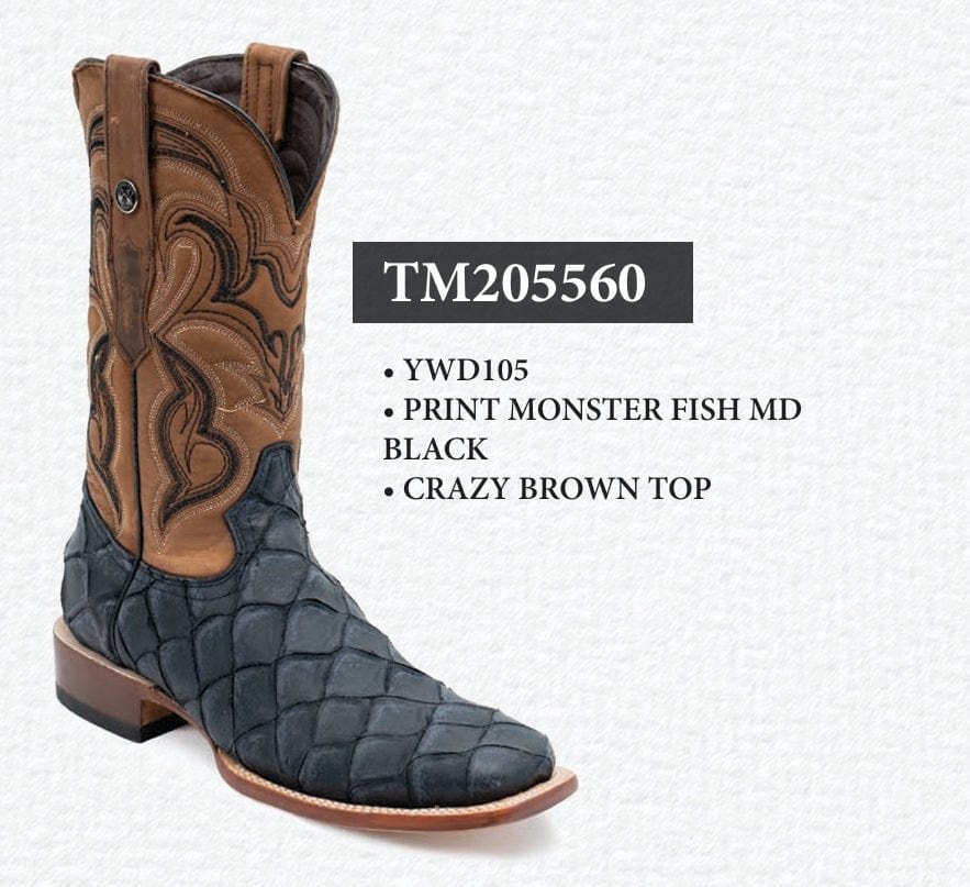 Tanner Mark Boots Boots Black / 6 Tanner Mark Men's Print Monster Fish Square Toe Boots MD Black TM205560