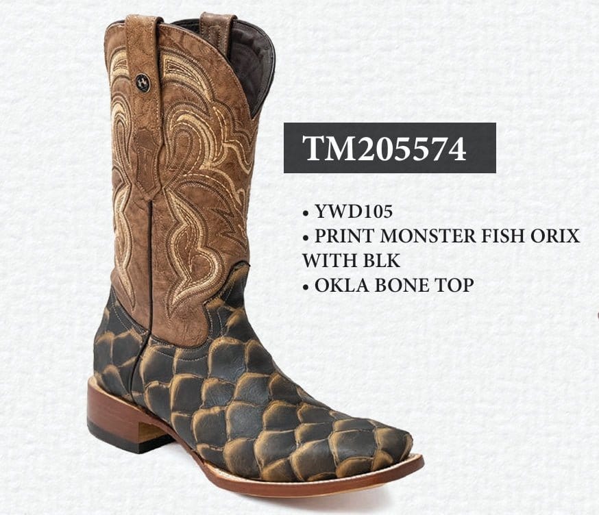 Tanner Mark Boots Boots Black / 6 Tanner Mark Men's Print Monster Fish Square Toe Boots Oryx with Black TM205574