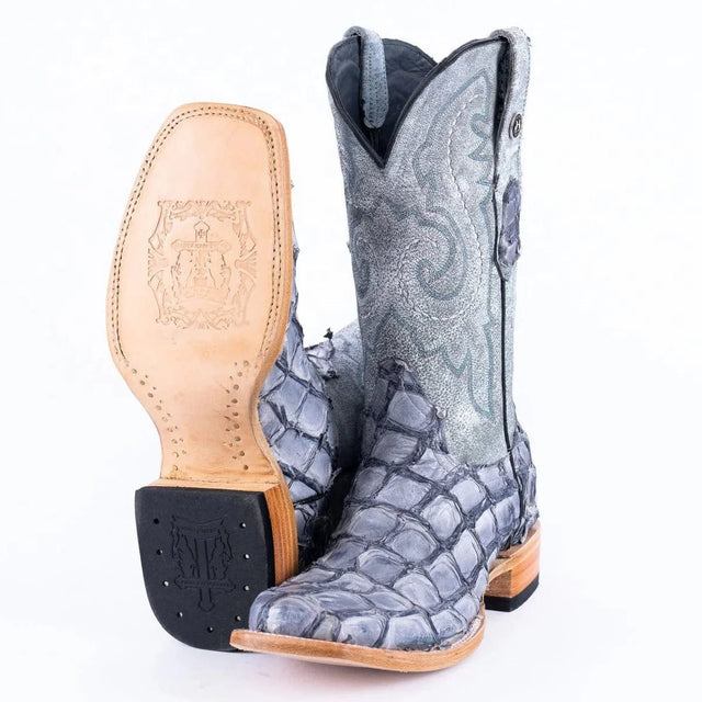 Tanner Mark Boots Boots Blue / 6.5 Tanner Mark Men's Genuine Monster Fish Square Toe Boots Blue TMX201320