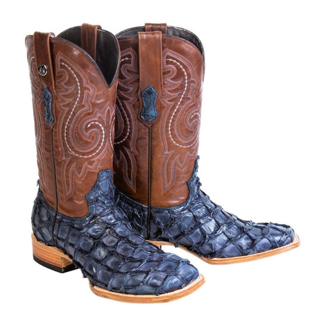 Tanner Mark Boots Boots Blue / 6.5 Tanner Mark Men's Genuine Monster Fish Square Toe Boots Navy Blue TMX201336