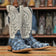 Tanner Mark Boots Boots Blue / 6.5 Tanner Mark Men's Genuine Monster Fish Square Toe Boots Sky Blue Matte TMX201323