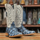 Tanner Mark Boots Boots Blue / 6.5 Tanner Mark Men's Genuine Monster Fish Square Toe Boots Sky Blue Matte TMX201323