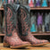 Tanner Mark Boots Boots Red / 6 Tanner Mark Men's Print Ostrich Square Toe Boots Red with Black TM205577