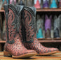 Tanner Mark Boots Boots Red / 6 Tanner Mark Men's Print Ostrich Square Toe Boots Red with Black TM205577