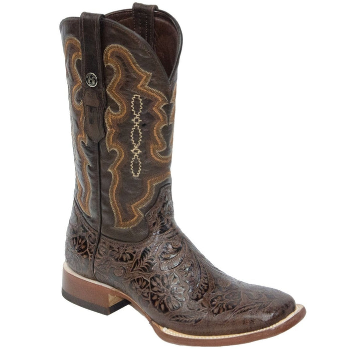 Tanner Mark Boots Boots Tanner Mark Men's Archer Hand Tooled Square Toe Boots Brown TM201707