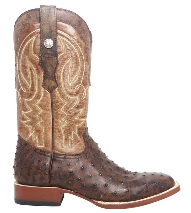Tanner Mark Boots Boots Tanner Mark Men's Big Cabin Print Ostrich Square Toe Boots Chocolate  TM205525