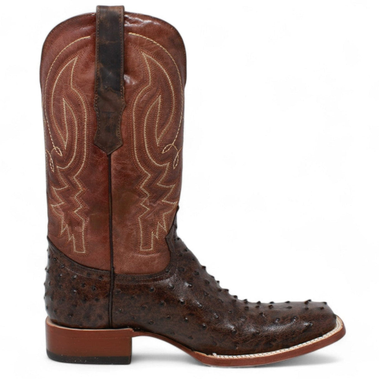 Tanner Mark Boots Boots Tanner Mark Men's Big Cabin Print Ostrich Square Toe Boots Chocolate  TM205525