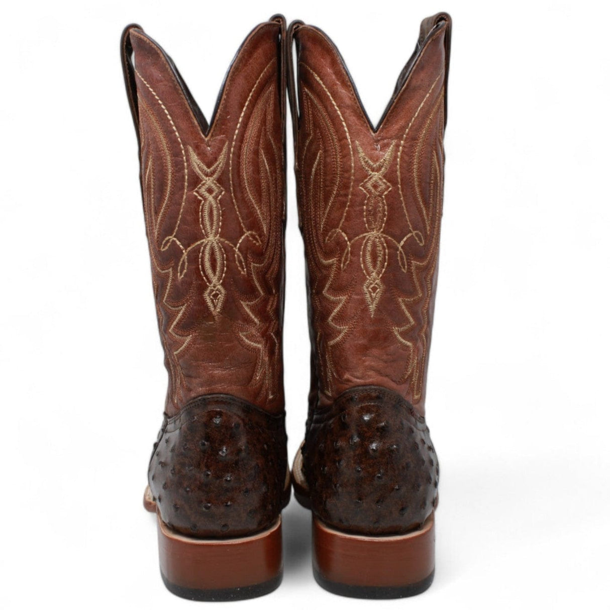 Tanner Mark Boots Boots Tanner Mark Men's Big Cabin Print Ostrich Square Toe Boots Chocolate  TM205525