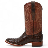 Tanner Mark Boots Boots Tanner Mark Men's Big Cabin Print Ostrich Square Toe Boots Chocolate  TM205525