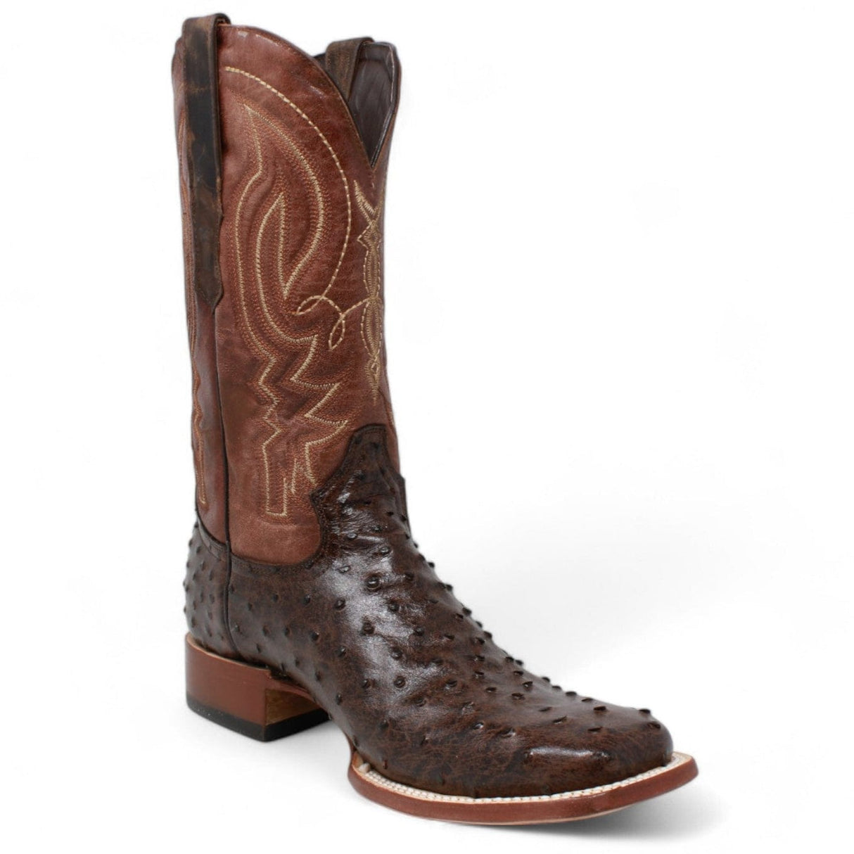 Tanner Mark Boots Boots Tanner Mark Men's Big Cabin Print Ostrich Square Toe Boots Chocolate  TM205525