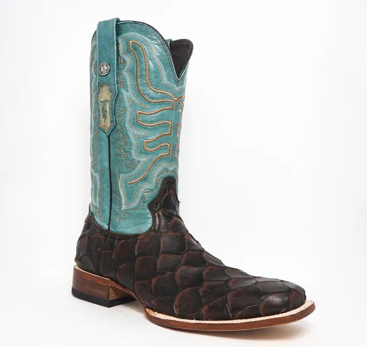Tanner Mark Boots Boots Tanner Mark Men's Bozeman Print Monster Fish Square Toe Boots Brown TM205540