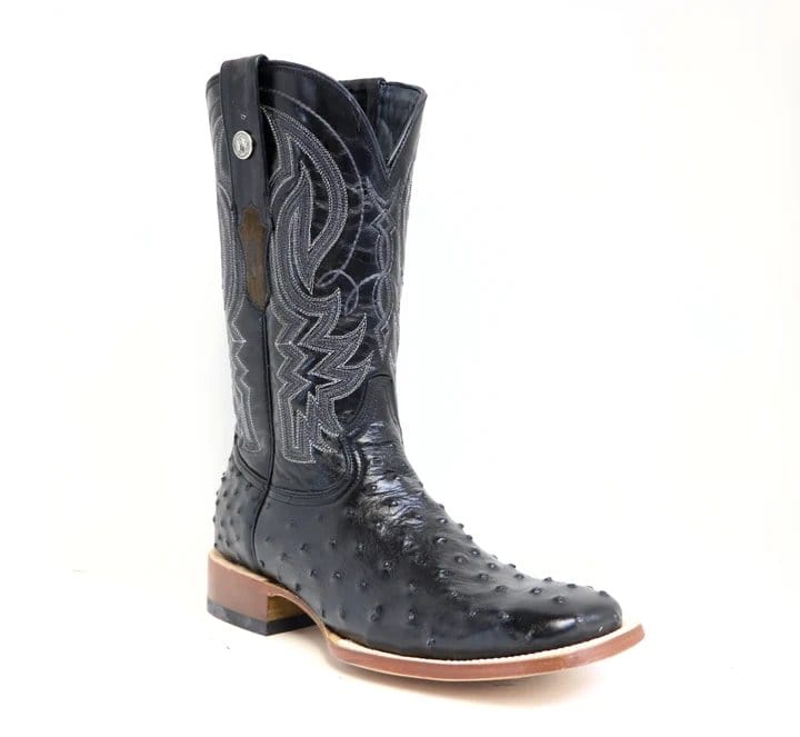 Tanner Mark Boots Boots Tanner Mark Men's Checotah Print Ostrich Square Toe Boots Black TM200963