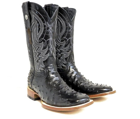 Tanner Mark Boots Boots Tanner Mark Men's Checotah Print Ostrich Square Toe Boots Black TM200963