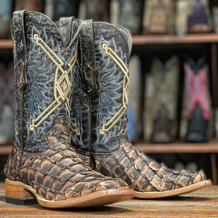 Tanner Mark Boots Boots Tanner Mark Men's Chochise Genuine Monster Fish Square Toe Boots Brown TMX208018