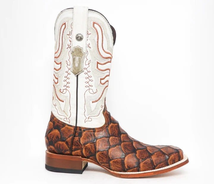 Tanner Mark Boots Boots Tanner Mark Men's Dillon Print Monster Fish Square Toe Boots Cognac TM205539