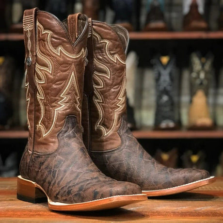 Tanner Mark Boots Boots Tanner Mark Men's Elephant Print Square Toe Boots Brown TM200974