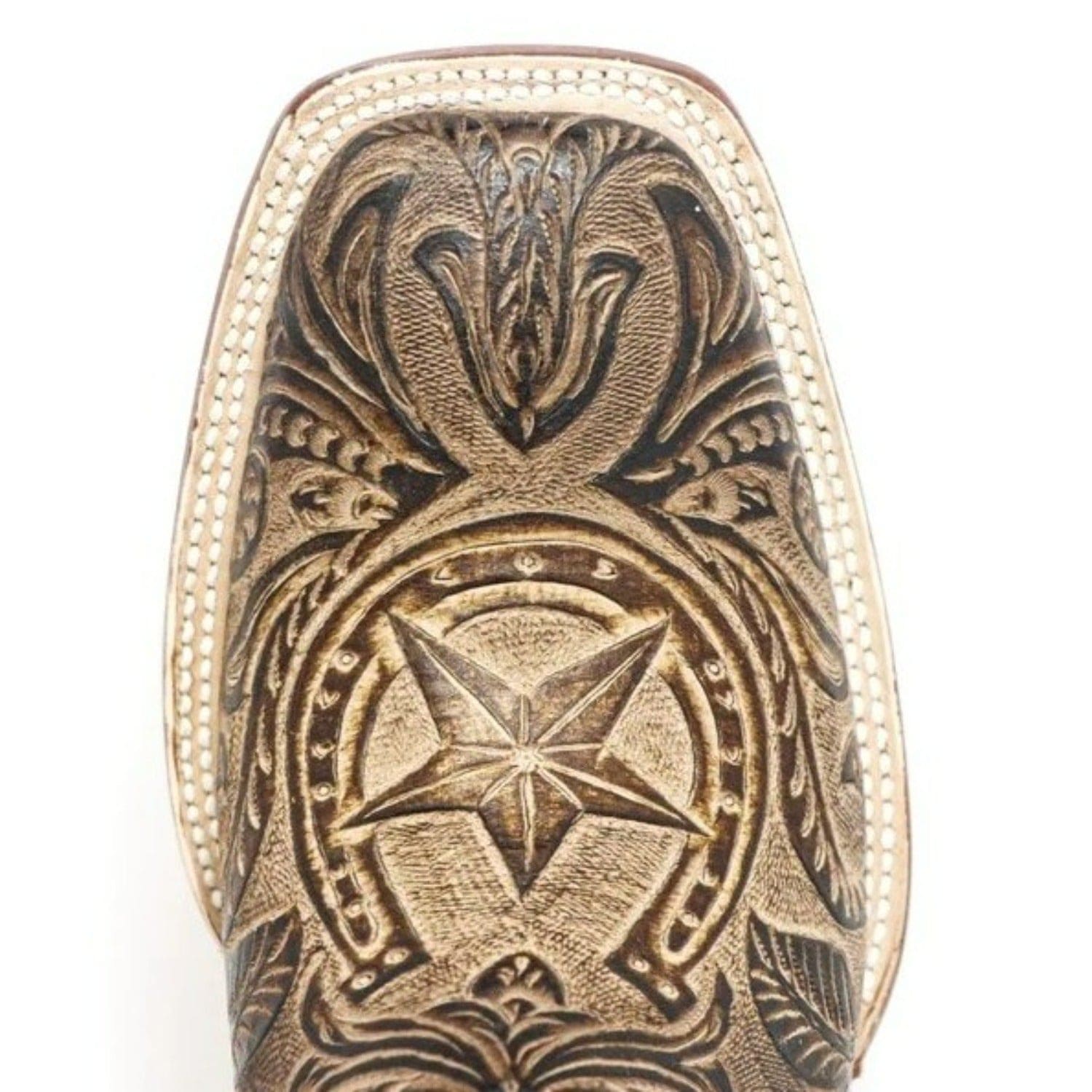 ★Jacobno10★ Tanner Mark Men's Gentry Hand Tooled Square Toe Boots Mocha