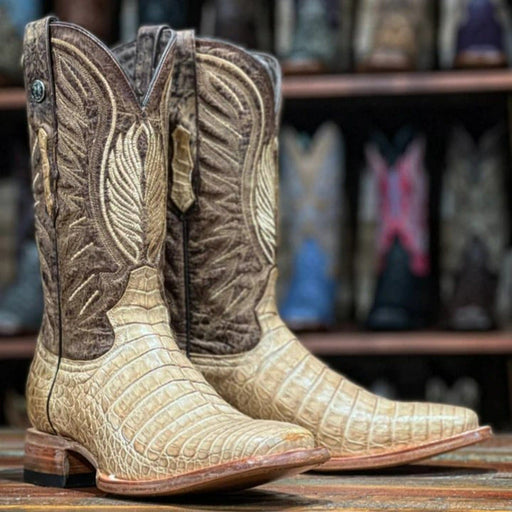 Tanner Mark Boots Boots Tanner Mark Men's Genuine Caiman Belly Square Toe Boots Antique Saddle  TMX200354