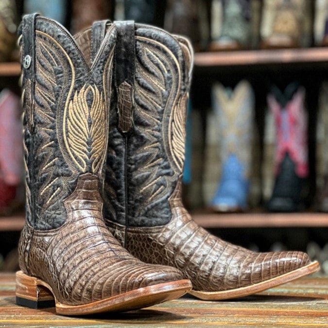 Tanner Mark Men's Genuine Caiman Belly Square Toe Boots Black TMX20035