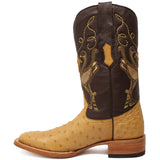 Tanner Mark Boots Boots Tanner Mark Men's Genuine Full Quill Ostrich Square Toe Boots Antique Saddle TMX100154