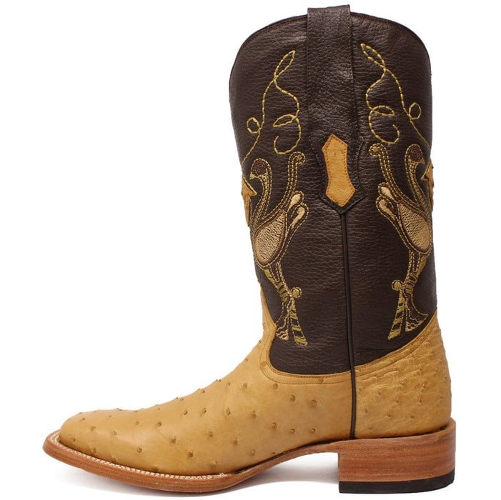 Tanner Mark Boots Boots Tanner Mark Men's Genuine Full Quill Ostrich Square Toe Boots Antique Saddle TMX100154