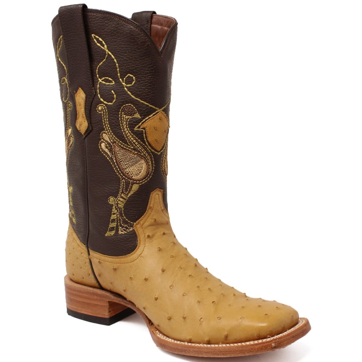 Tanner Mark Boots Boots Tanner Mark Men's Genuine Full Quill Ostrich Square Toe Boots Antique Saddle TMX100154