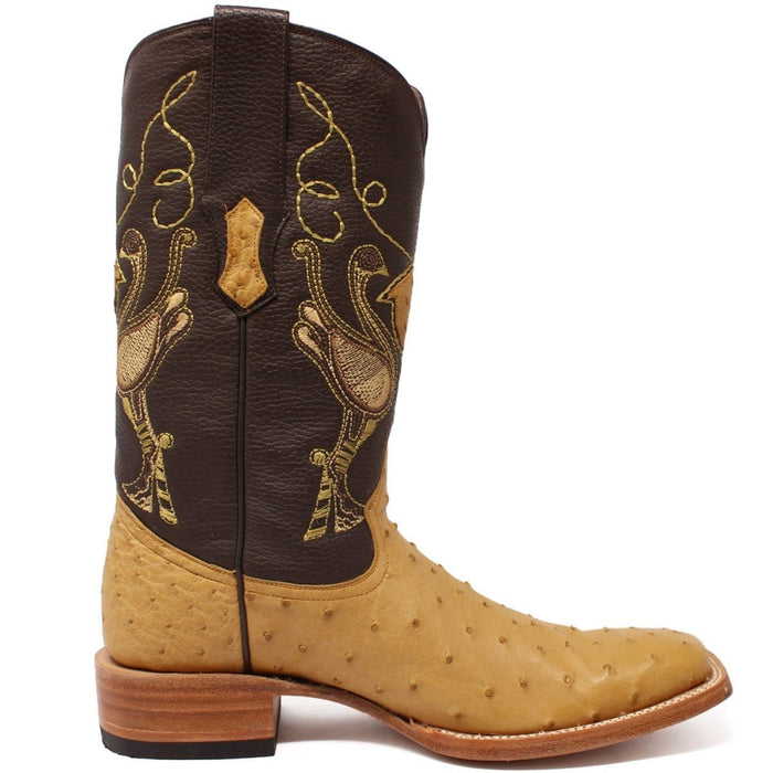 Tanner Mark Boots Boots Tanner Mark Men's Genuine Full Quill Ostrich Square Toe Boots Antique Saddle TMX100154