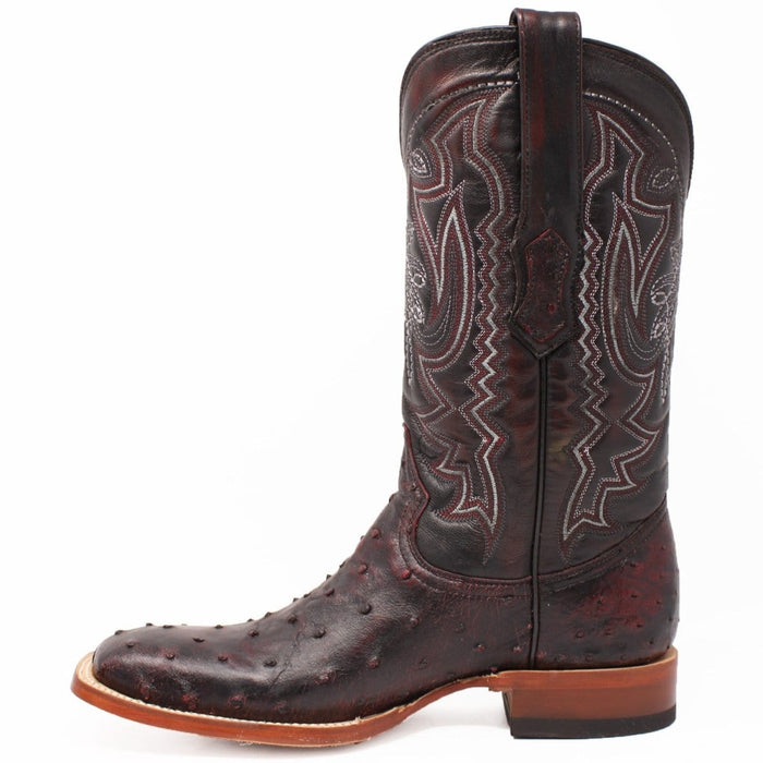 Tanner Mark Boots Boots Tanner Mark Men's Genuine Full Quill Ostrich Square Toe Boots Black Cherry TMX203300