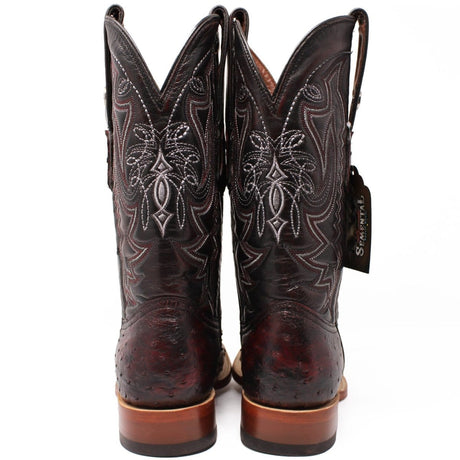 Tanner Mark Boots Boots Tanner Mark Men's Genuine Full Quill Ostrich Square Toe Boots Black Cherry TMX203300