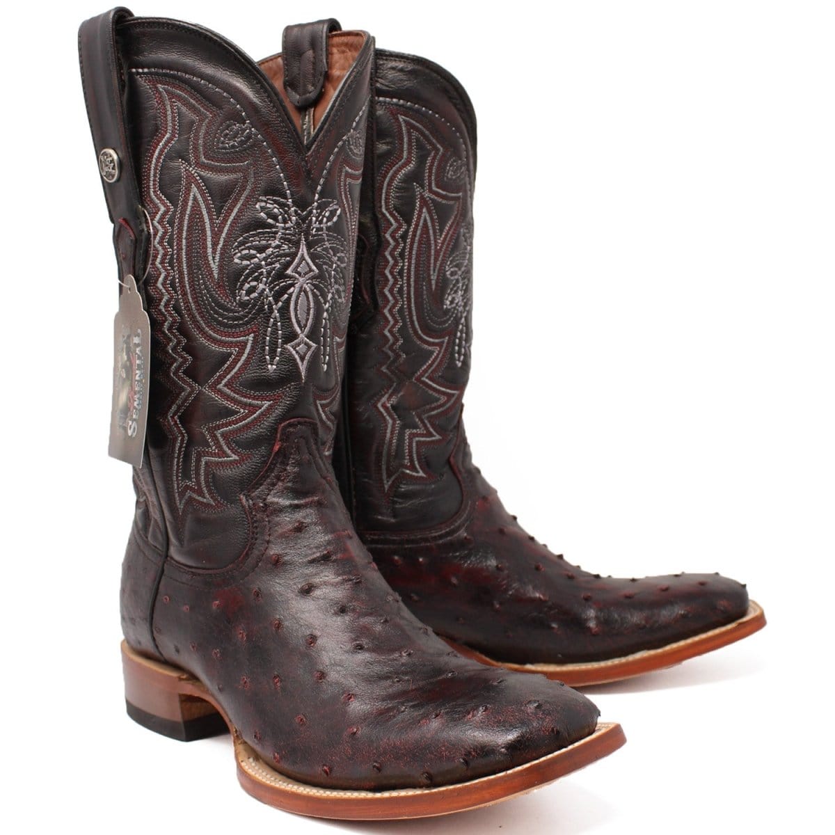 Tanner Mark Boots Boots Tanner Mark Men's Genuine Full Quill Ostrich Square Toe Boots Black Cherry TMX203300