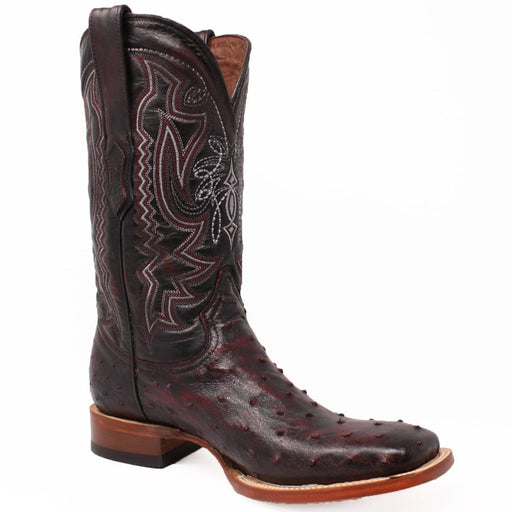 Tanner Mark Boots Boots Tanner Mark Men's Genuine Full Quill Ostrich Square Toe Boots Black Cherry TMX203300