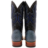 Tanner Mark Boots Boots Tanner Mark Men's Genuine Full Quill Ostrich Square Toe Boots Blue JEAN TMX200502