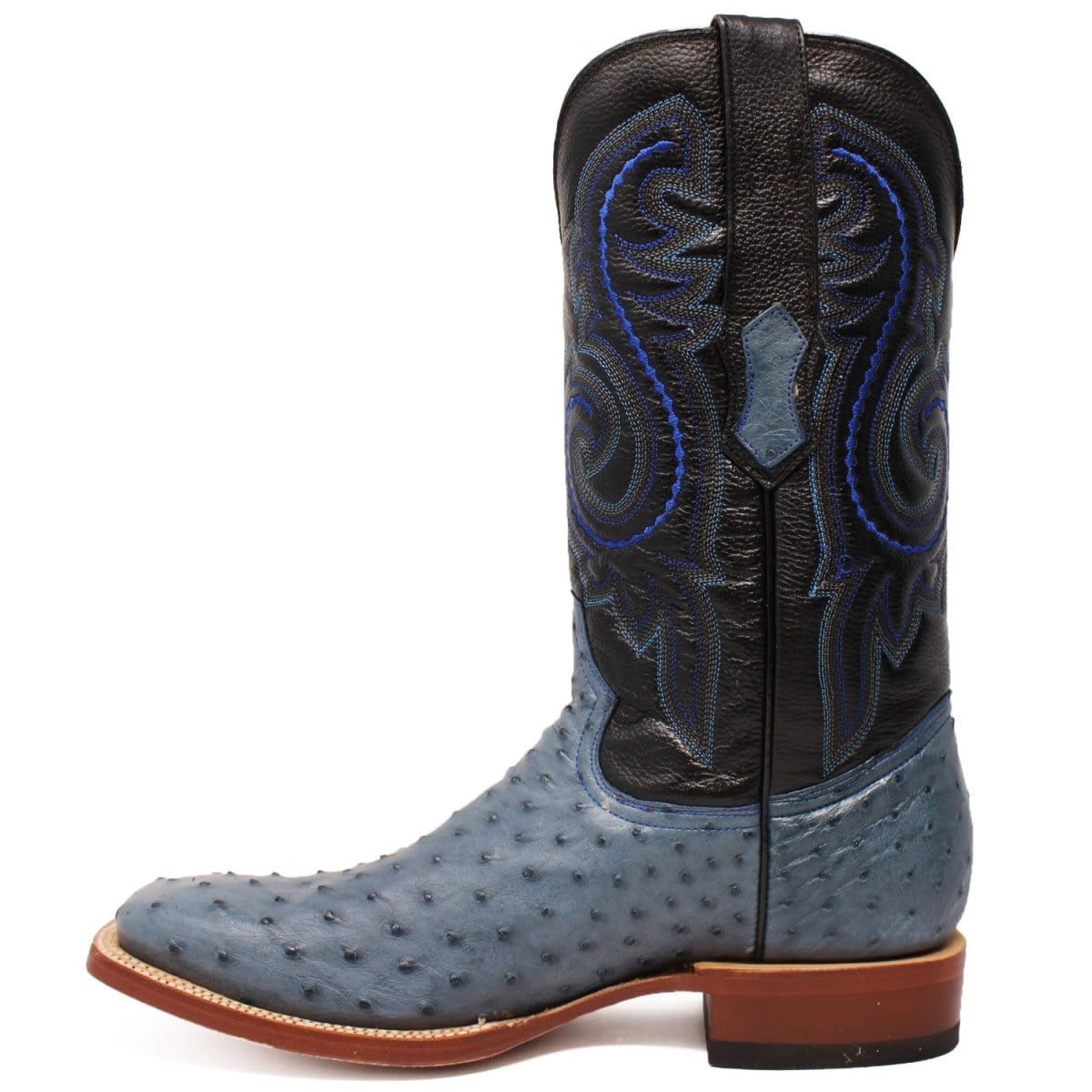 Tanner Mark Boots Boots Tanner Mark Men's Genuine Full Quill Ostrich Square Toe Boots Blue JEAN TMX200502