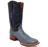 Tanner Mark Boots Boots Tanner Mark Men's Genuine Full Quill Ostrich Square Toe Boots Blue JEAN TMX200502