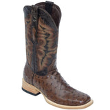 Tanner Mark Boots Boots Tanner Mark Men's Genuine Full Quill Ostrich Square Toe Boots Brown TMX200478