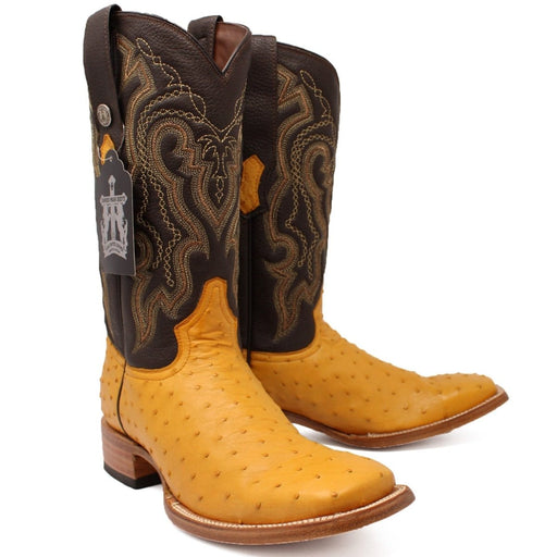 Tanner Mark Boots Boots Tanner Mark Men's Genuine Full Quill Ostrich Square Toe Boots Buttercup TMX200503