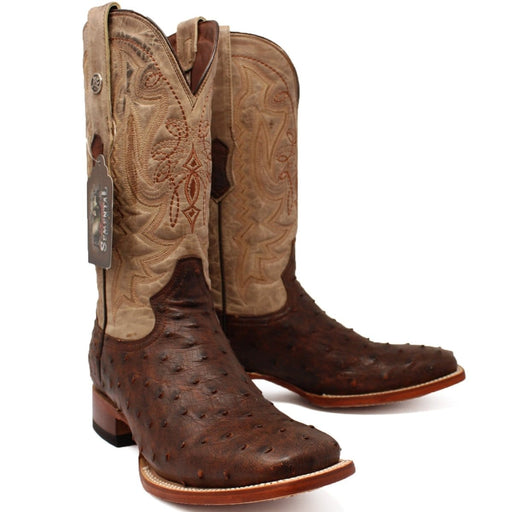 Tanner Mark Boots Boots Tanner Mark Men's Genuine Full Quill Ostrich Square Toe Boots Cherry Wood TMX203301