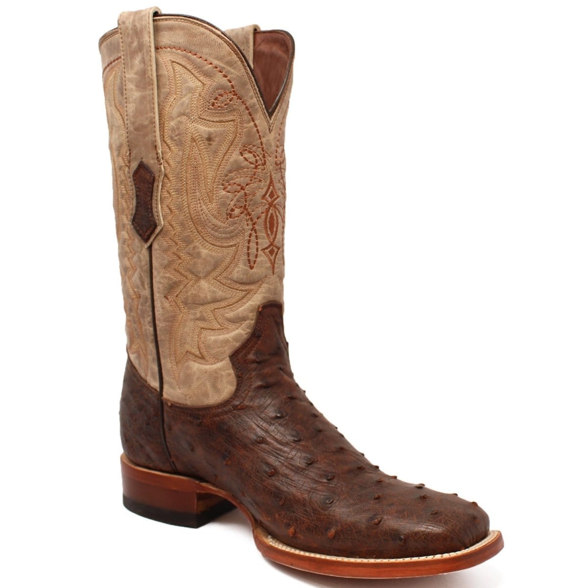 Tanner Mark Boots Boots Tanner Mark Men's Genuine Full Quill Ostrich Square Toe Boots Cherry Wood TMX203301