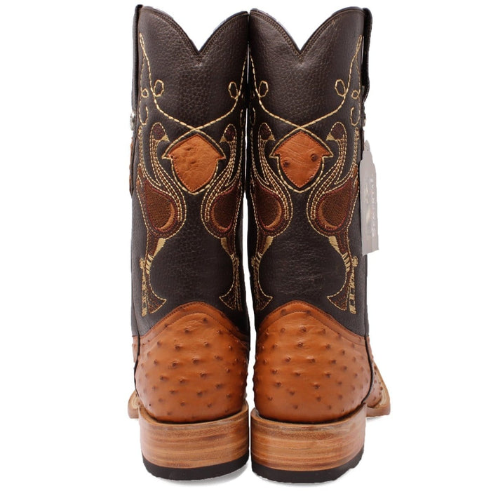 Tanner Mark Boots Boots Tanner Mark Men's Genuine Full Quill Ostrich Square Toe Boots Cognac RSX202104