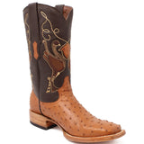 Tanner Mark Boots Boots Tanner Mark Men's Genuine Full Quill Ostrich Square Toe Boots Cognac RSX202104