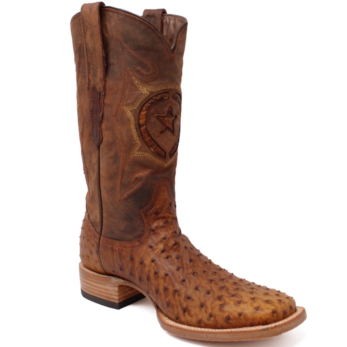 Tanner Mark Boots Boots Tanner Mark Men's Genuine Full Quill Ostrich Square Toe Boots Oiled Brandy TMX200477