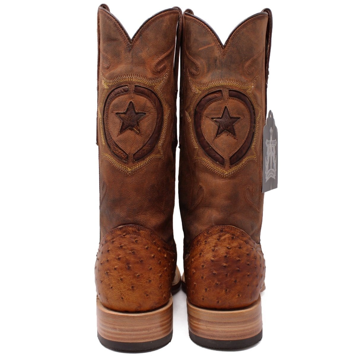 Tanner Mark Boots Boots Tanner Mark Men's Genuine Full Quill Ostrich Square Toe Boots Oiled Brandy TMX200477