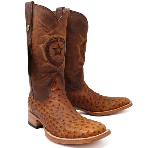 Tanner Mark Boots Boots Tanner Mark Men's Genuine Full Quill Ostrich Square Toe Boots Oiled Brandy TMX200477