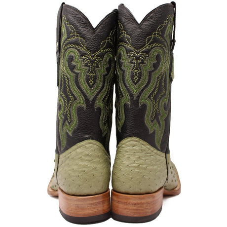 Tanner Mark Boots Boots Tanner Mark Men's Genuine Full Quill Ostrich Square Toe Boots Olive Green TMX200501