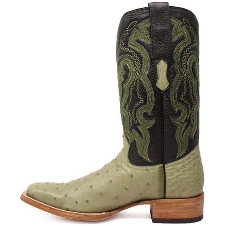 Tanner Mark Boots Boots Tanner Mark Men's Genuine Full Quill Ostrich Square Toe Boots Olive Green TMX200501